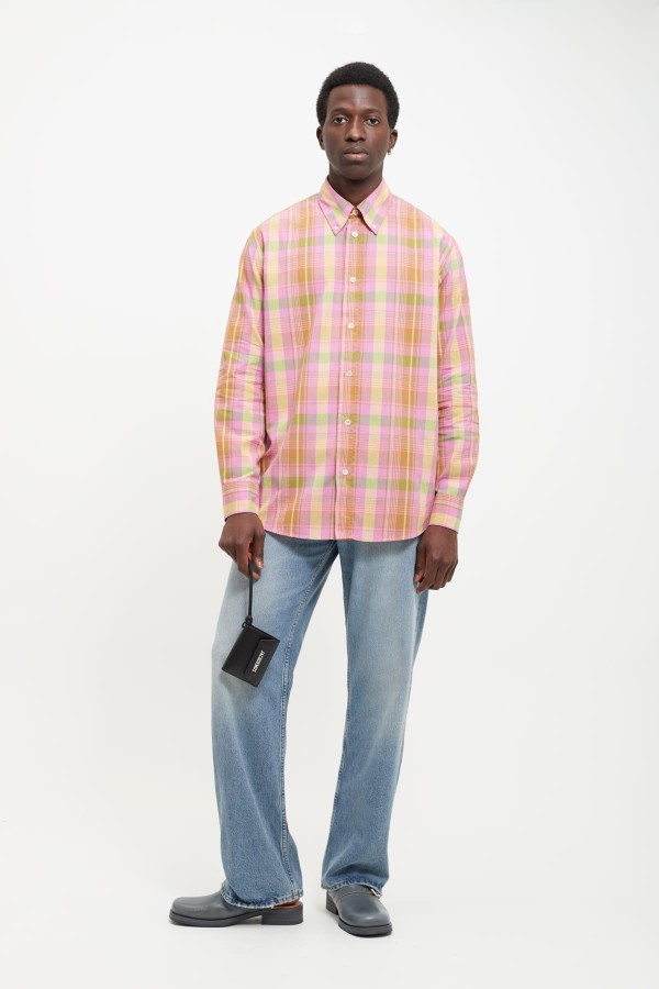 SUNFLOWER PINK CHECK BUTTON DOWN SHIRT IAMNUE