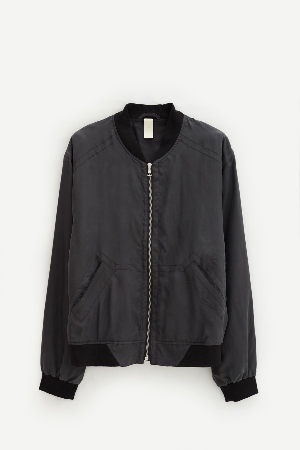 SUNFLOWER BLACK SILK BOMBER IAMNUE