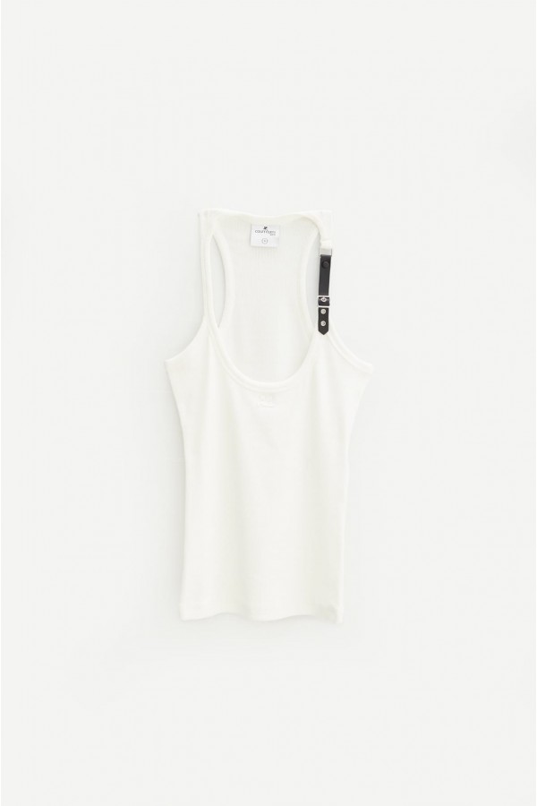 COURREGES HERITAGE WHITE HOLISTIC BUCKLE 90'S RIB TANK TOP IAMNUE