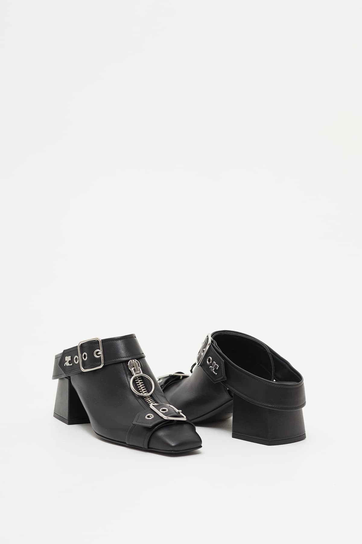 COURREGES BLACK GOGO LEATHER MULES IAMNUE