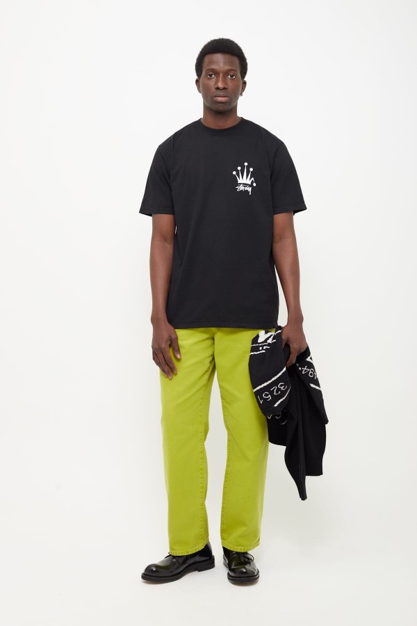 STUSSY BLACK PIG DYED REGAL CROWN T SHIRT