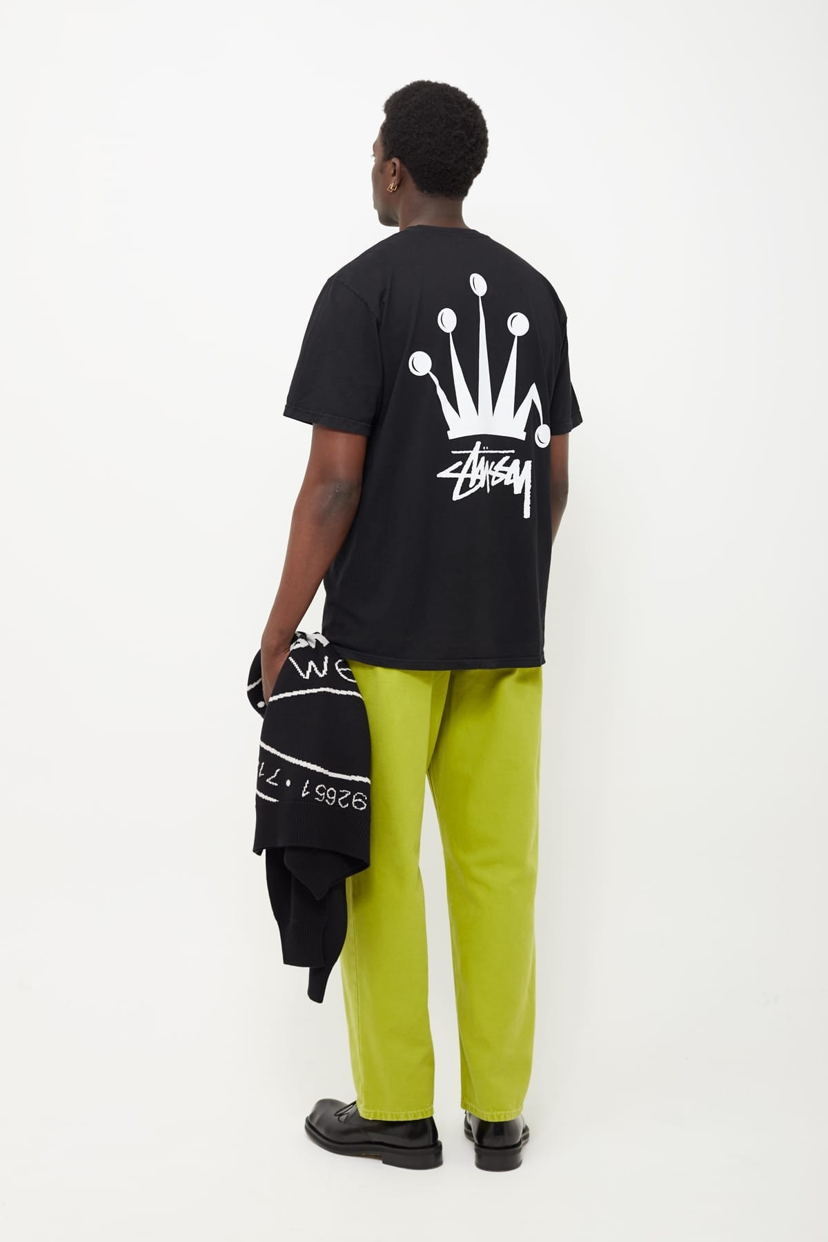 STUSSY BLACK PIG DYED REGAL CROWN T-SHIRT IAMNUE
