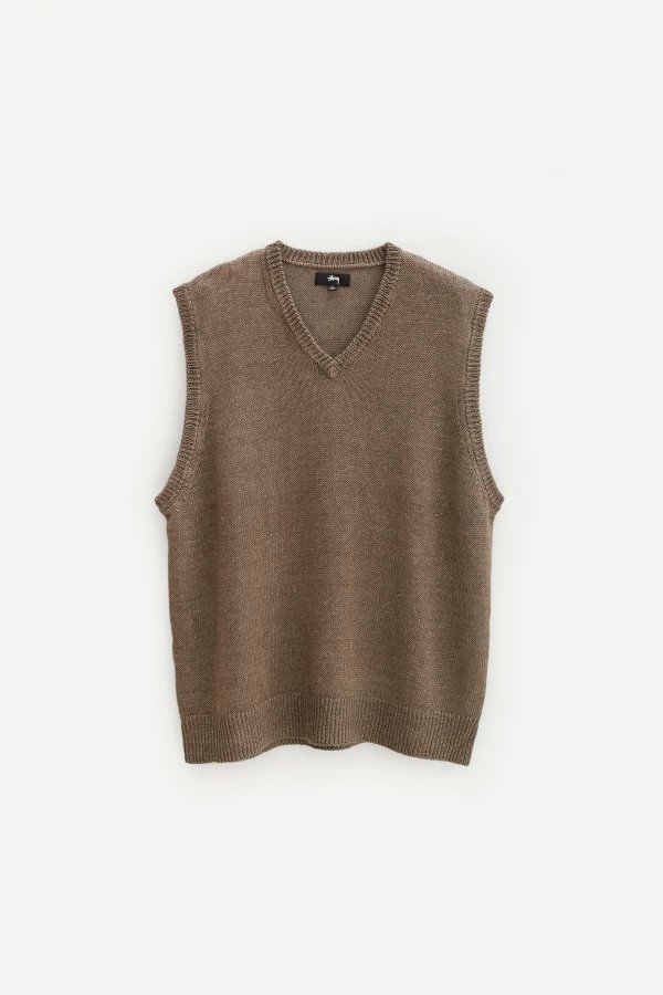 STUSSY STONE LOOSE KNIT LINEN VEST IAMNUE