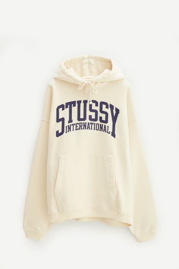 STUSSY IVORY STUSSY INTL RELAXED HOODIE SWEATSHIRT