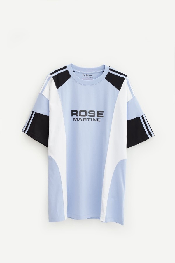 MARTINE ROSE BLUE WHITE OVERSIZED PANELLED T- SHIRT IAMNUE