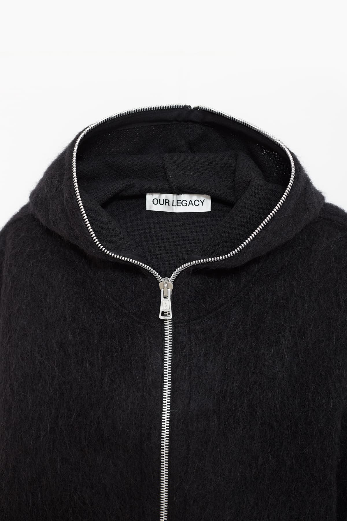 OUR LEGACY BLACK HAIRY WOOL FULL ZIP HOODIE CARDIGAN IAMNUE