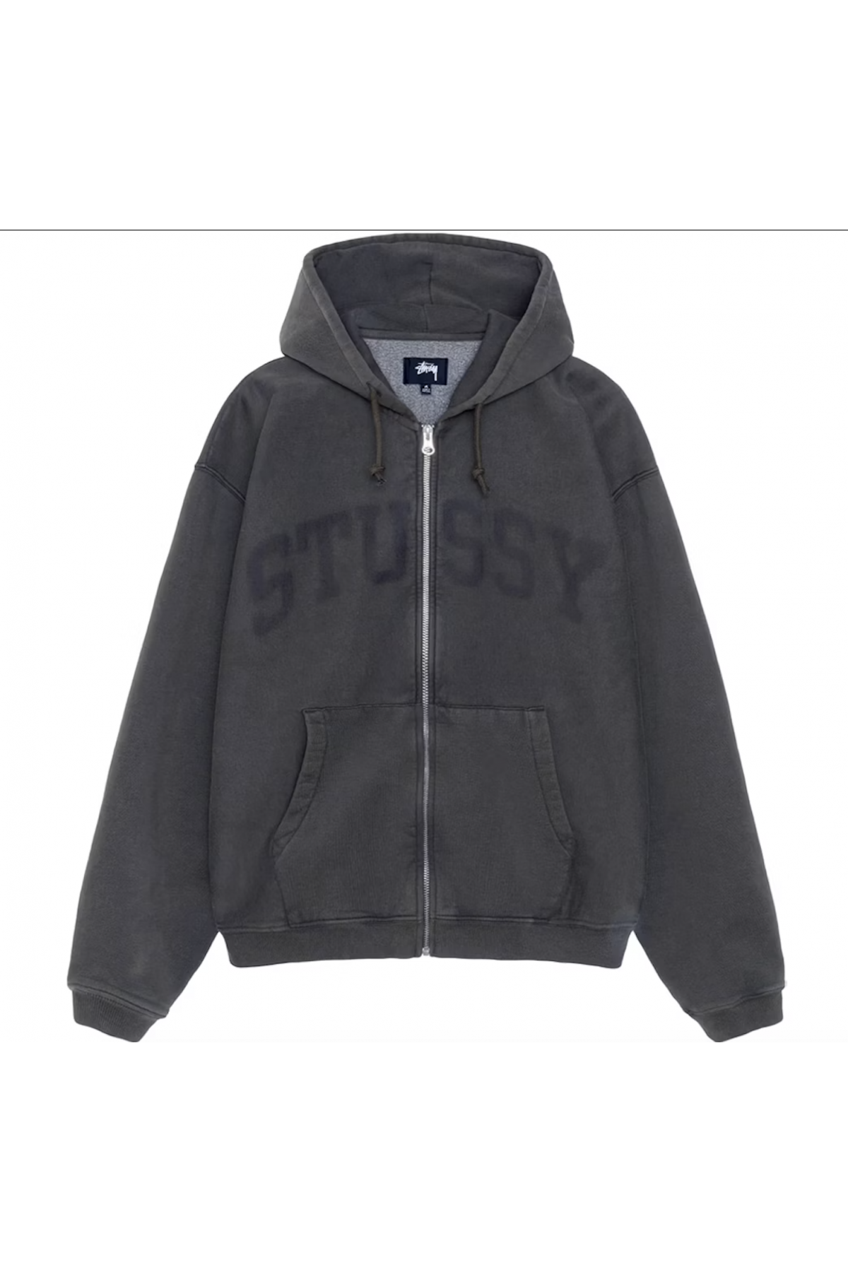 STUSSY WASHED BLACK FADED GRAPHIC ZIP HOODIE IAMNUE