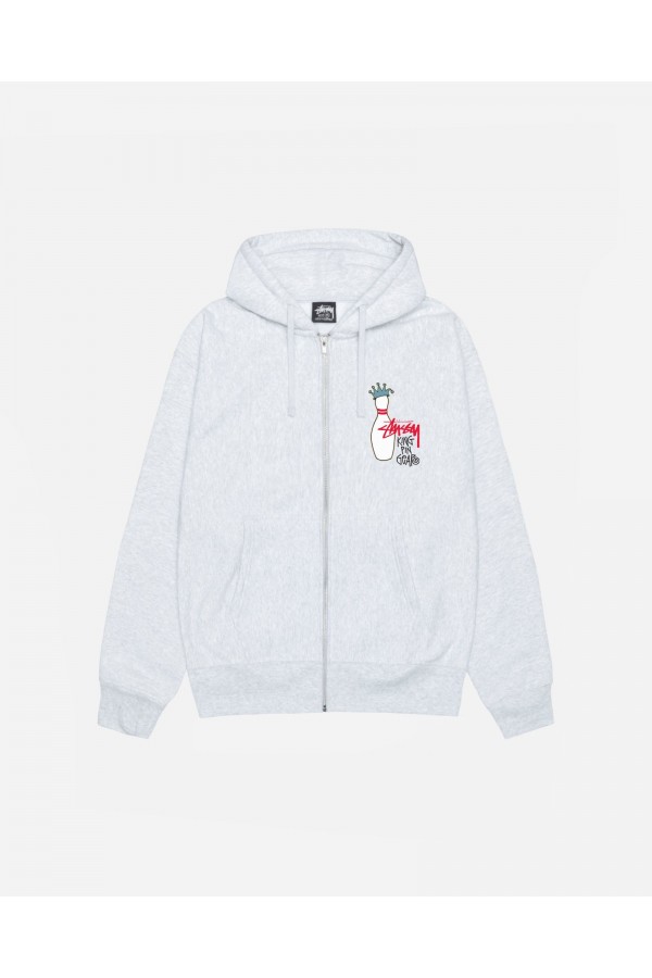 STUSSY ASH HEATHER KINGPIN ZIP HOODIE IAMNUE