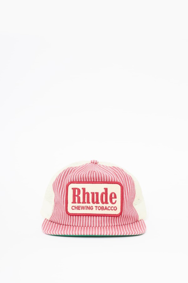 RHUDE RED STRIPED TOBACCO TRUCKER HAT IAMNUE