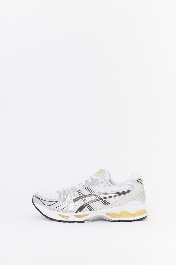 ASICS WHITE TAI-CHI YELLOW GEL KAYANO 14 SNEAKERS IAMNUE