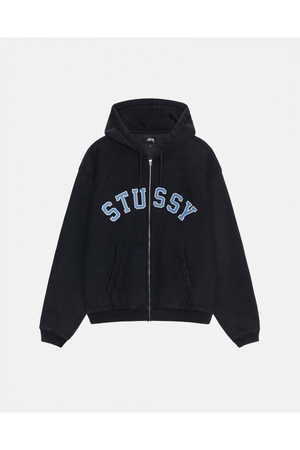 STUSSY WASHED BLACK DISTRESSED GRAPHIC ZIP HOODIE IAMNUE