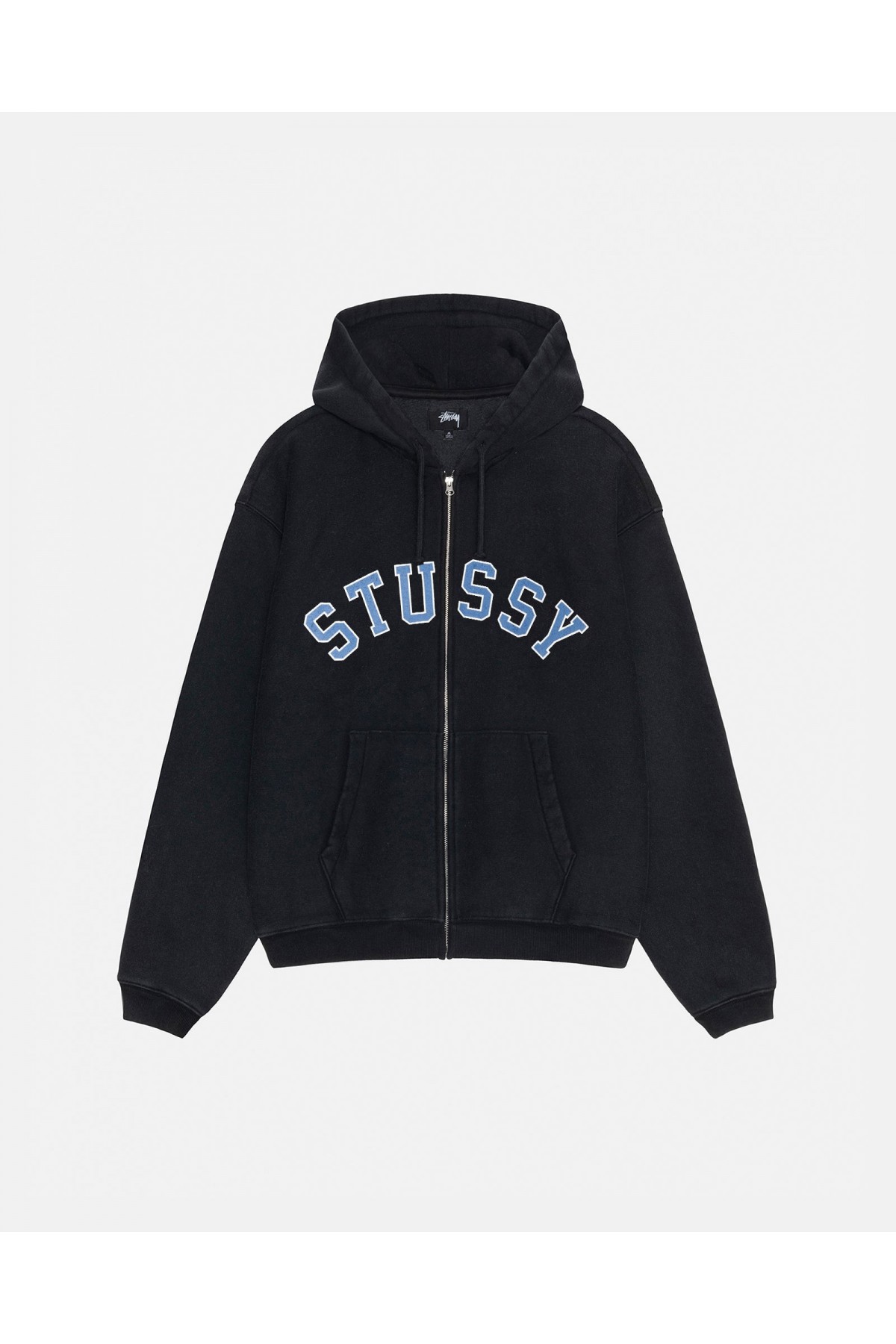 STUSSY WASHED BLACK DISTRESSED GRAPHIC ZIP HOODIE IAMNUE