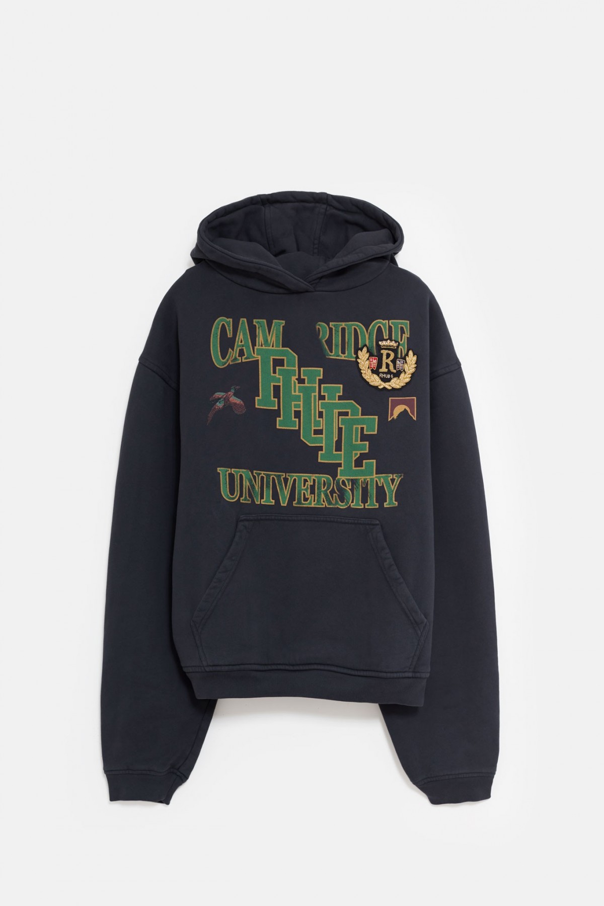 RHUDE VINTAGE BLACK UNIVERSITY HOODIE IAMNUE