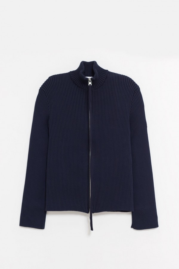 COURREGES NAVY DOUBLE ZIPPER COTTON RIB CARDIGAN IAMNUE