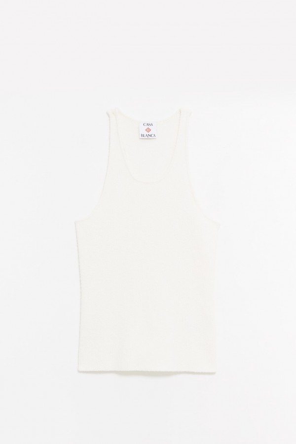 CASABLANCA WHITE BOUCLE RIBBED TANK TOP IAMNUE