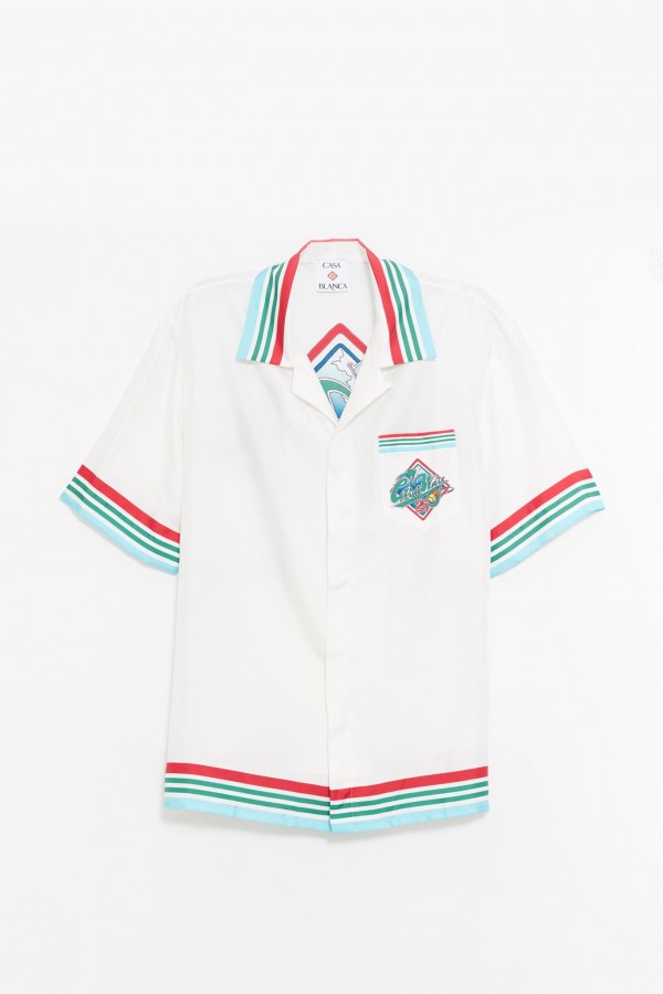 CASABLANCA WHITE SILK CASA WAY WORLD SERIES SHIRT IAMNUE