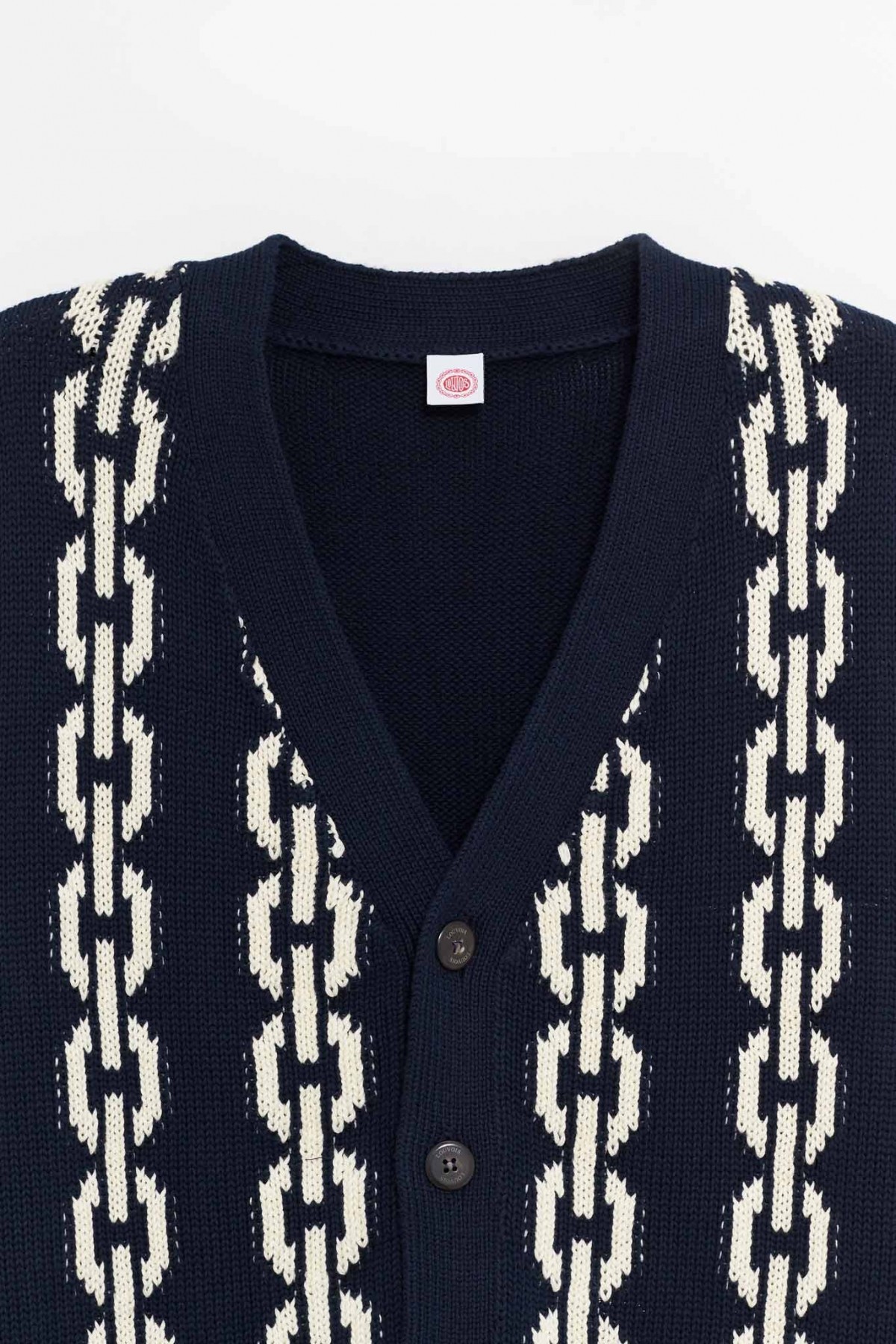 LOUVOIS NAVY CHAIN INTARSIA CARDIGAN IAMNUE