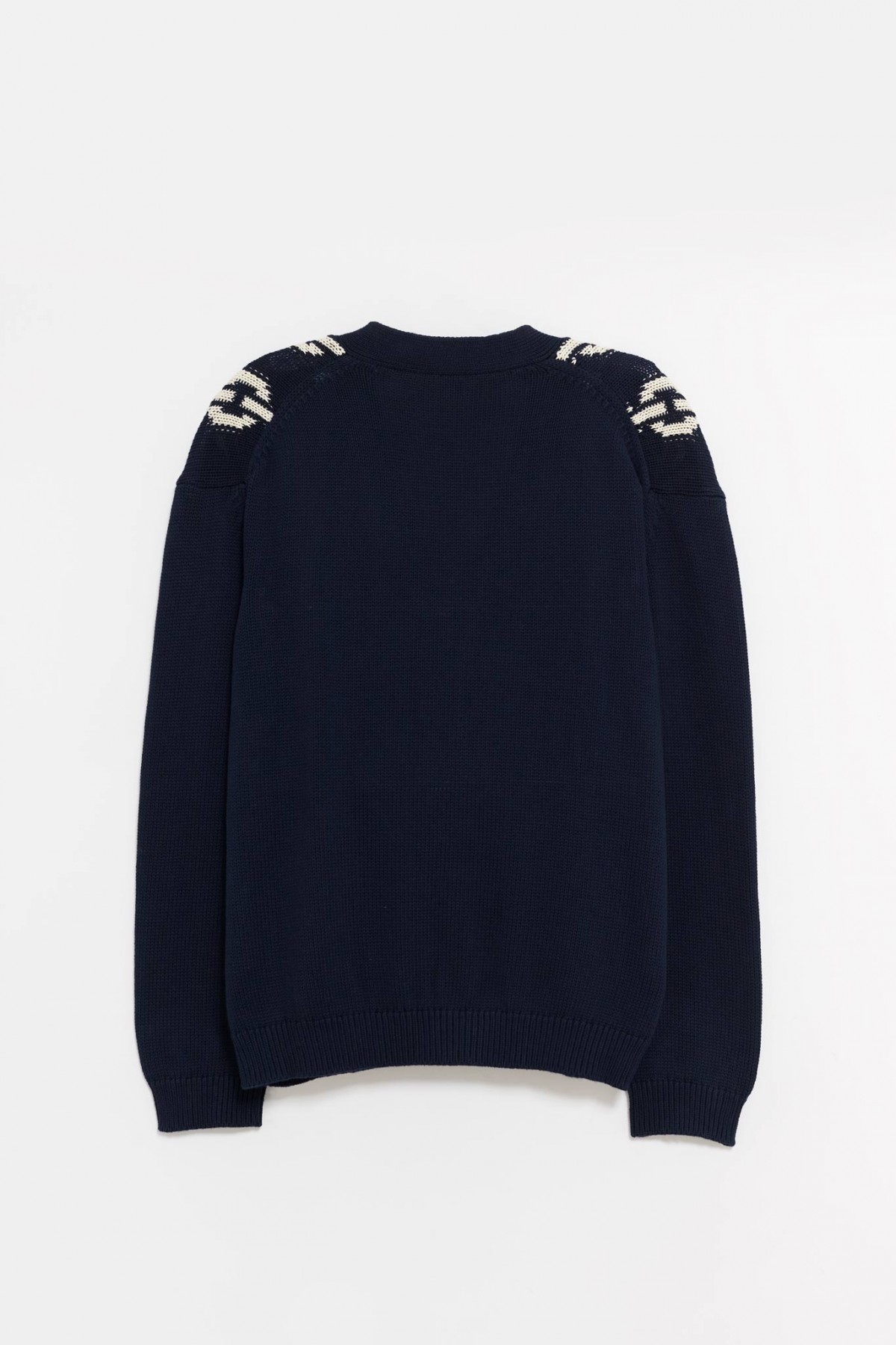 LOUVOIS NAVY CHAIN INTARSIA CARDIGAN IAMNUE