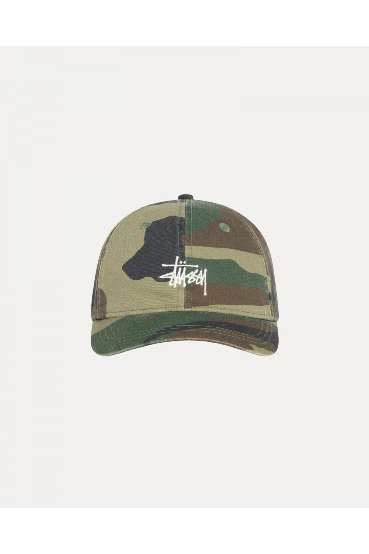 STUSSY WOODLAND CAMO BASIC WASHED LOW PRO CAP IAMNUE