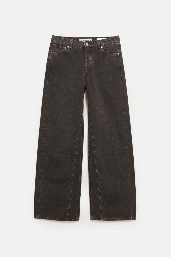 OUR LEGACY BLACK COATED TREBLE CUT TROUSERS IAMNUE