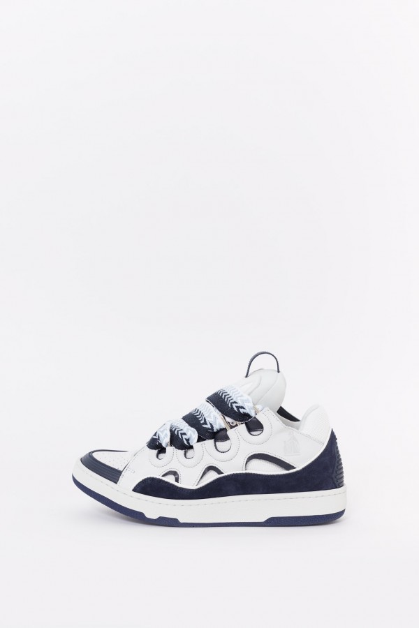 LANVIN WHITE NAVY CURB SNEAKERS IAMNUE