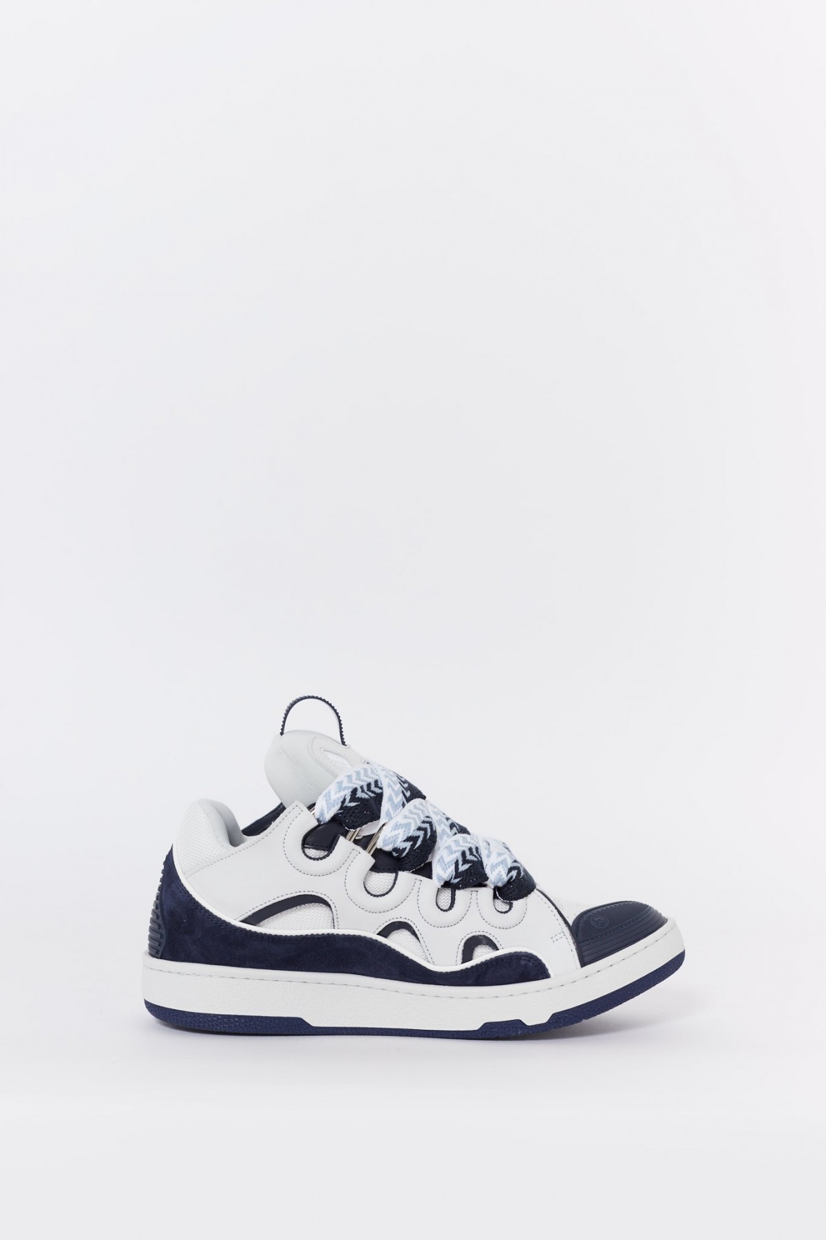 LANVIN WHITE NAVY CURB SNEAKERS IAMNUE