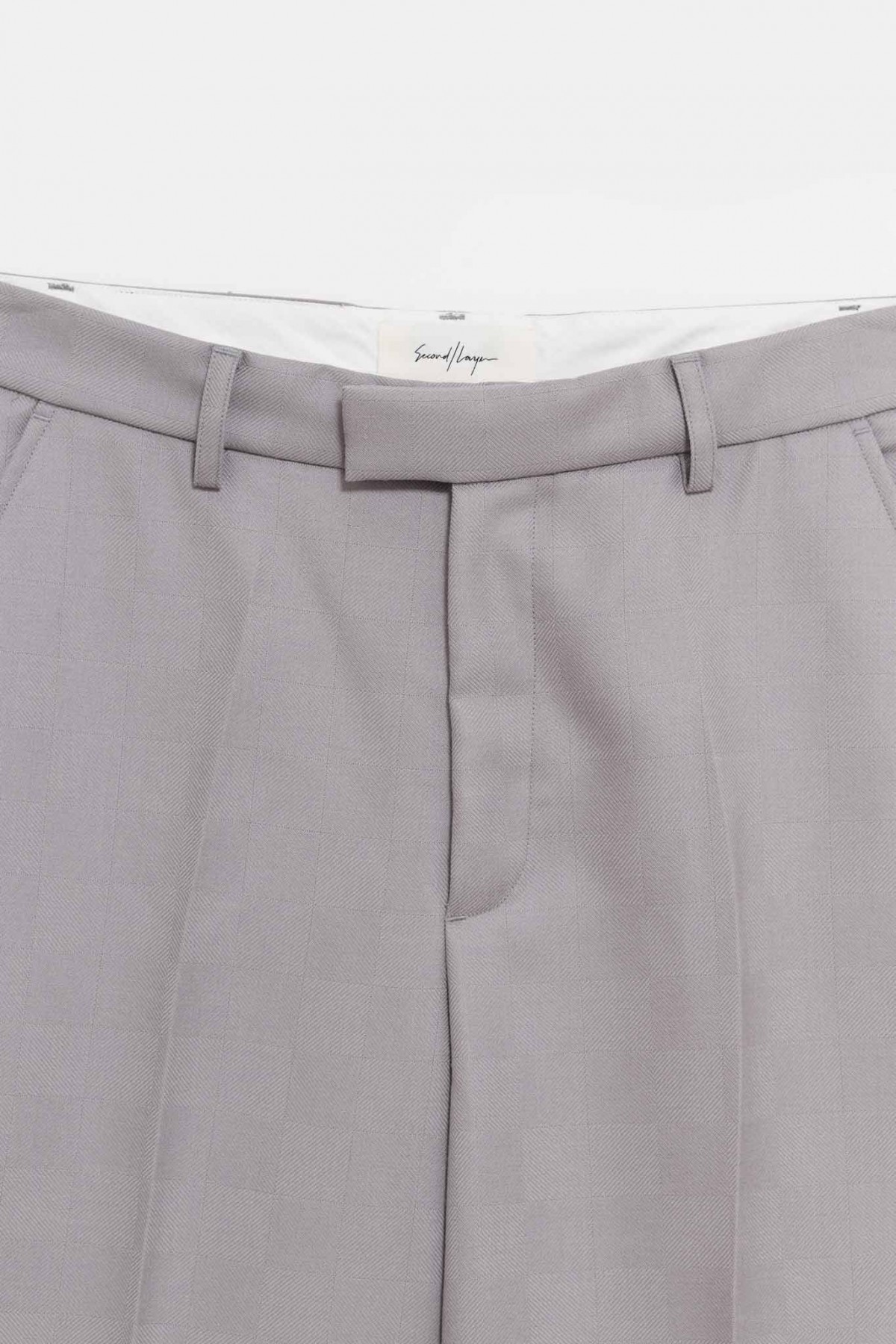 SECOND LAYER GREY IDDEN CHECK BAGGY PRIMO TROUSER IAMNUE