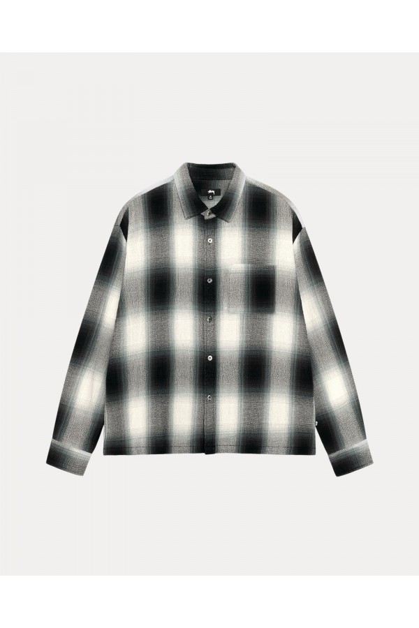 STUSSY GREY LOOSE WEAVE PLAID SHIRT IAMNUE