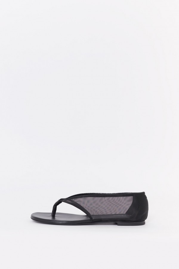 COURREGES BLACK WRAPPED MESH THONGS SANDALS IAMNUE