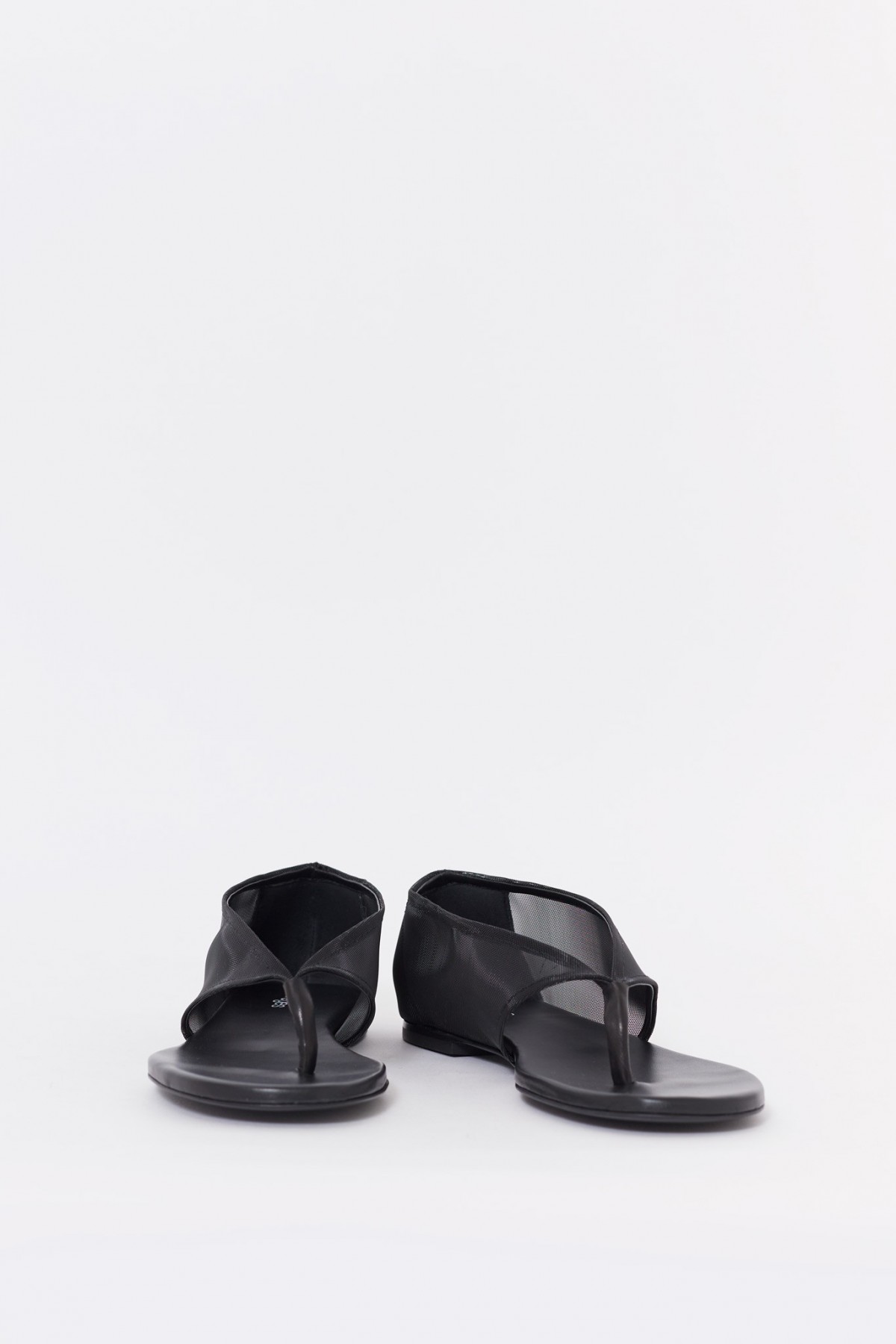 COURREGES BLACK WRAPPED MESH THONGS SANDALS IAMNUE