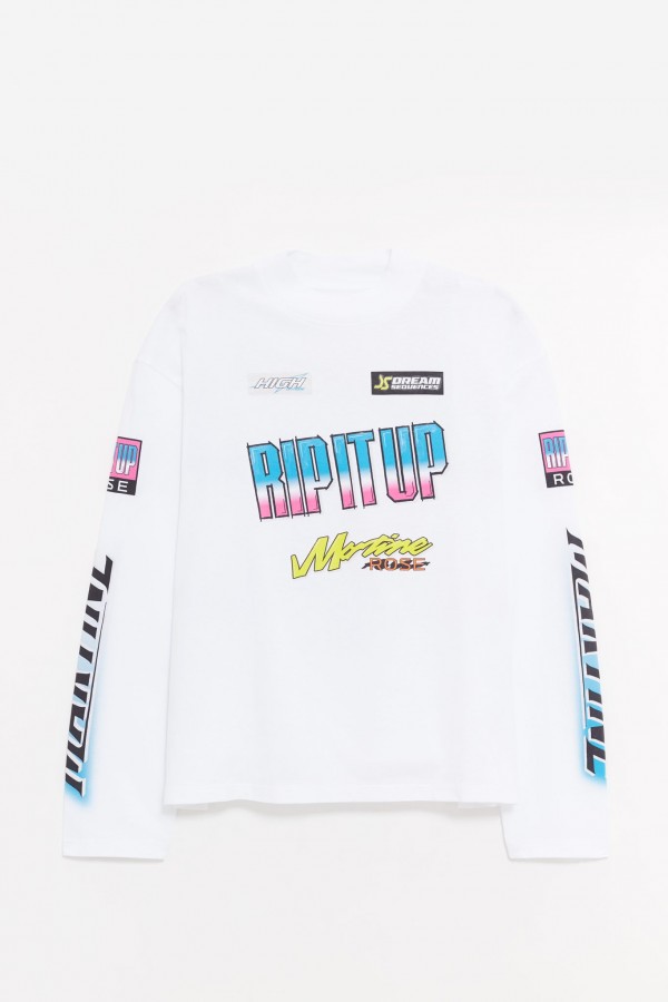 MARTINE ROSE WHITE FUNNEL NECK LS T-SHIRT IAMNUE