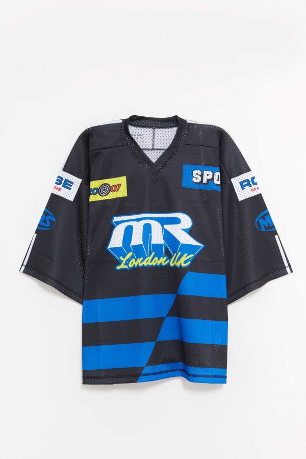 MARTINE ROSE BLACK OVERSIZED FOOTBALL T-SHIRT IAMNUE