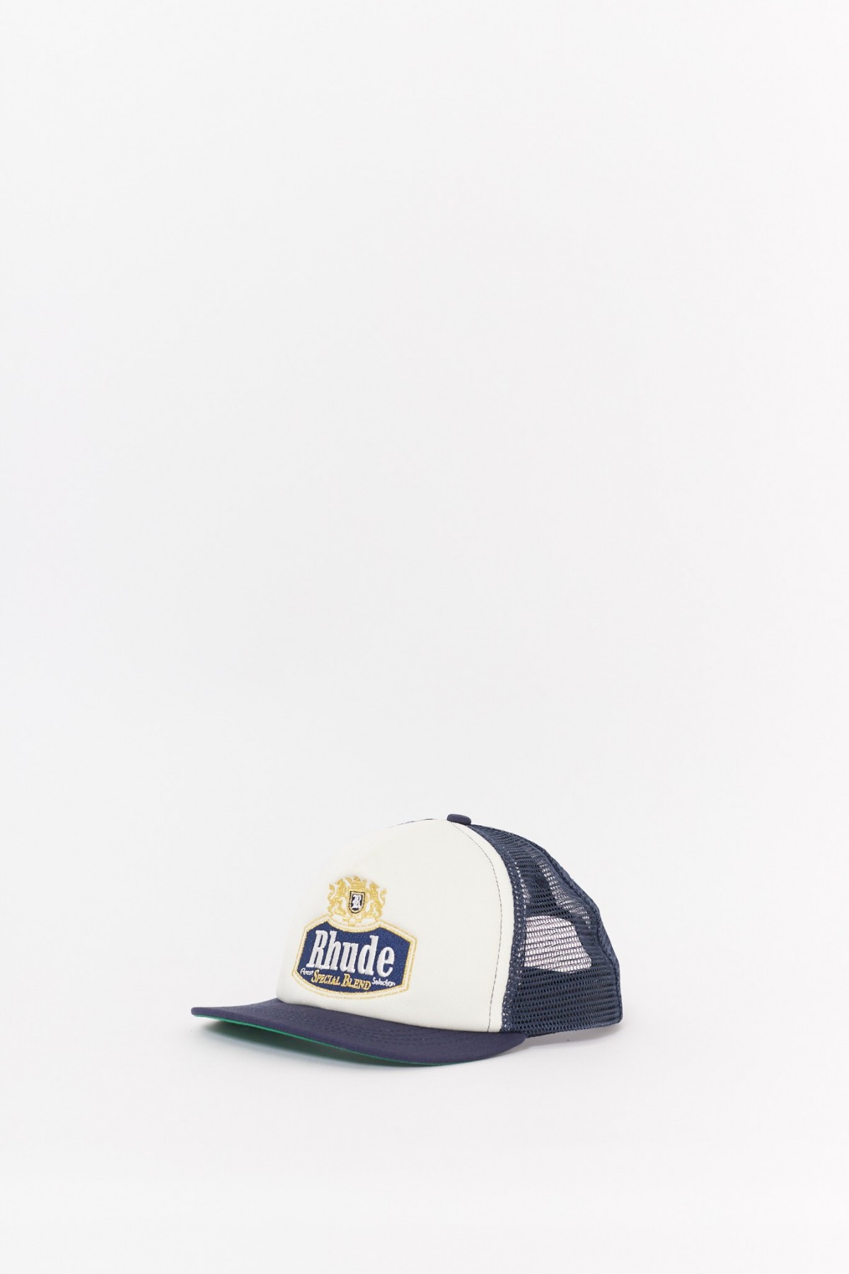 RHUDE NAVY SPECIAL BLEND TRUCKER HAT IAMNUE