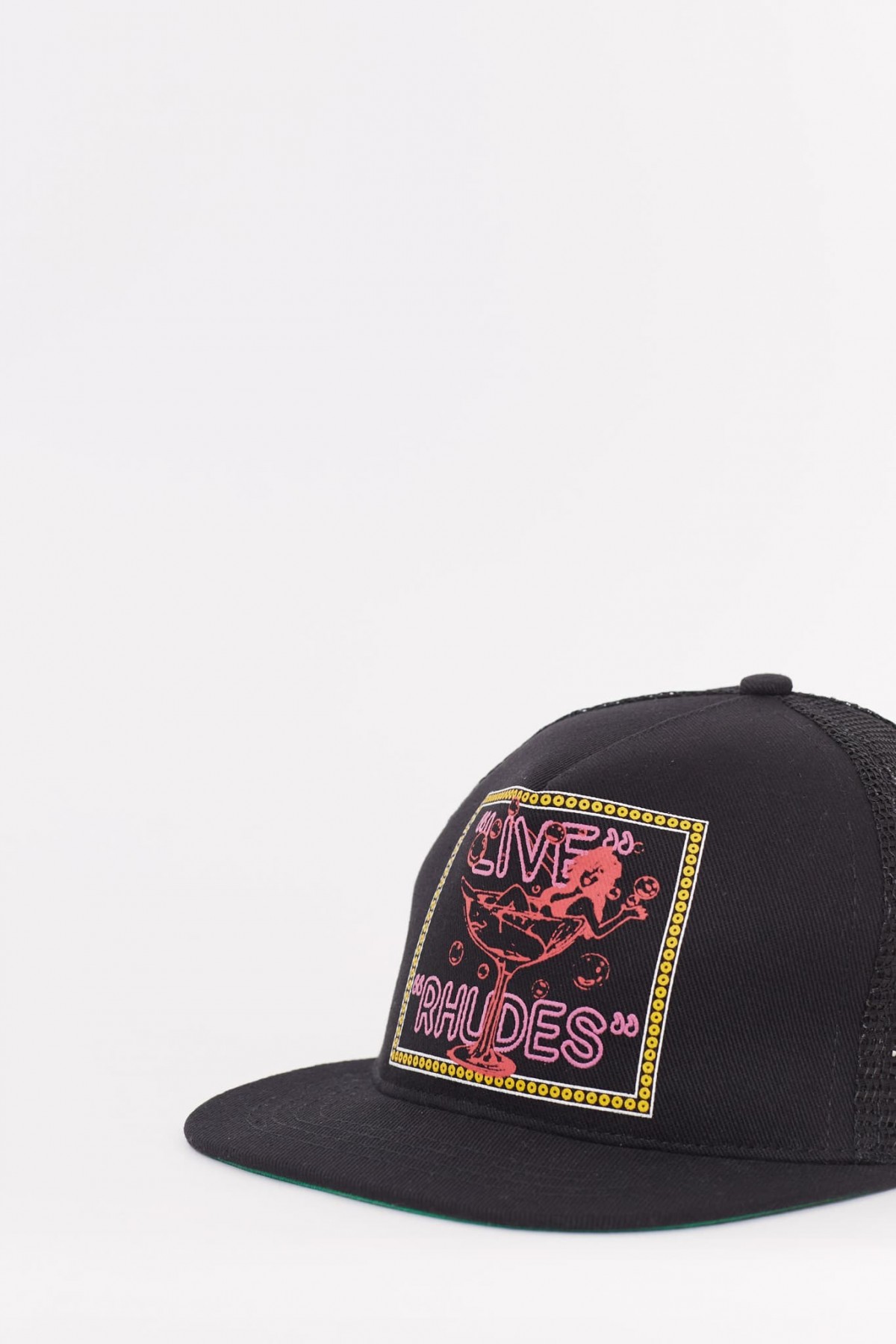 RHUDE BLACK LIVE RHUDES TRUCKER HAT IAMNUE