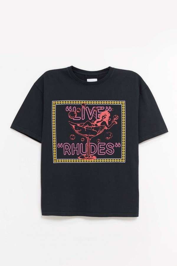 RHUDE VINTAGE BLACK LIVE RHUDES T-SHIRT IAMNUE