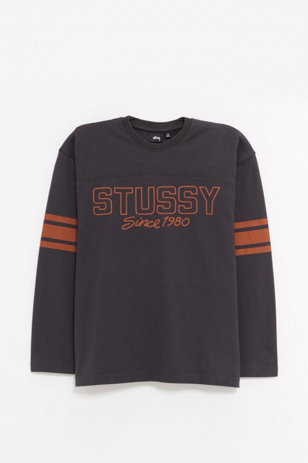 STUSSY BLACK FOOTBALL CREW LS T-SHIRT IAMNUE