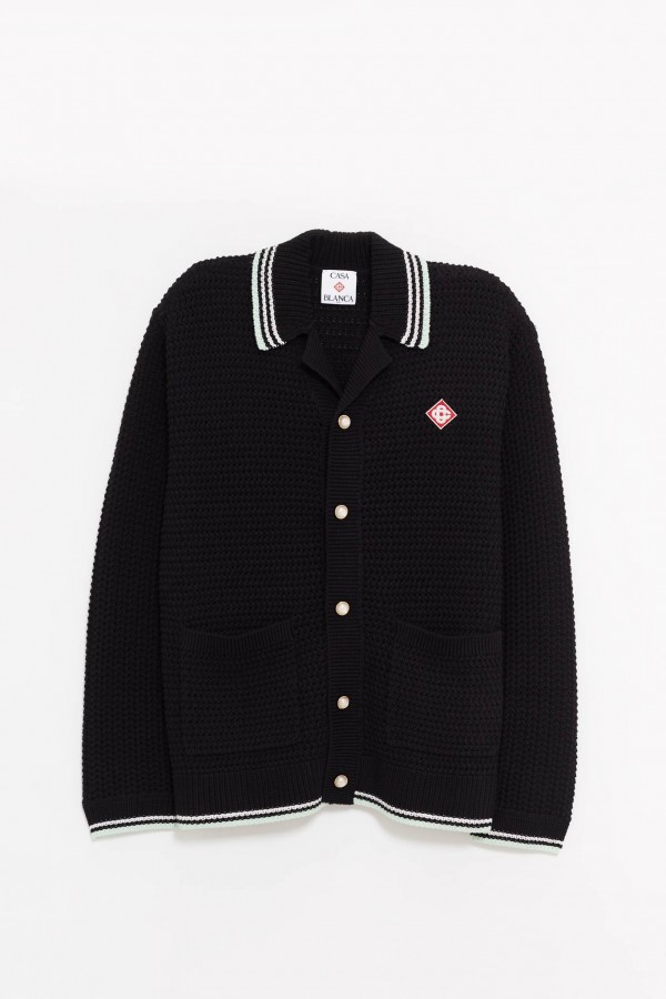 CASABLANCA BLACK EMBROIDERED FAUX CROCHET SHIRT