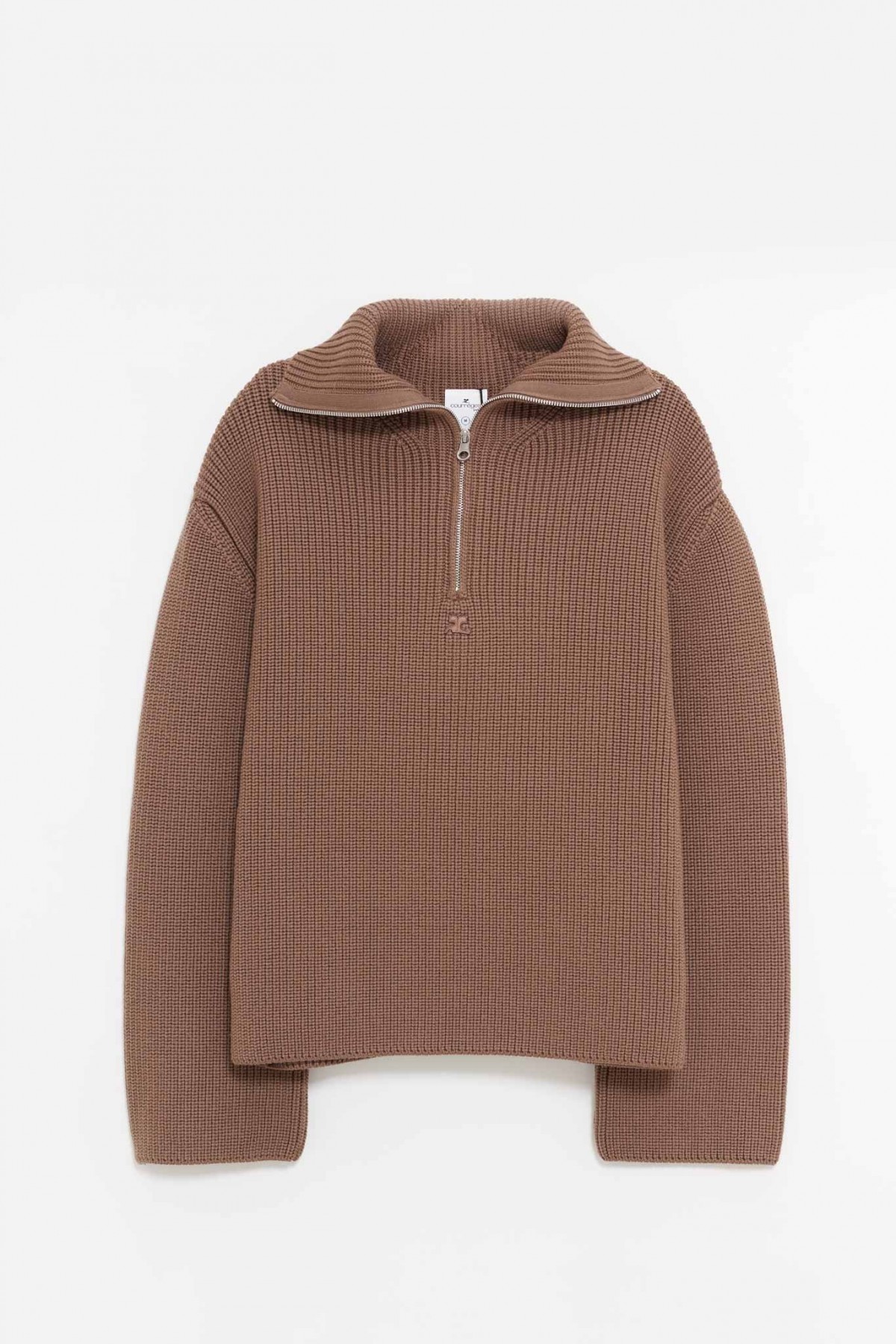 COURREGES MOCHA RIBBED WOOL TRUCKER SWEATER IAMNUE