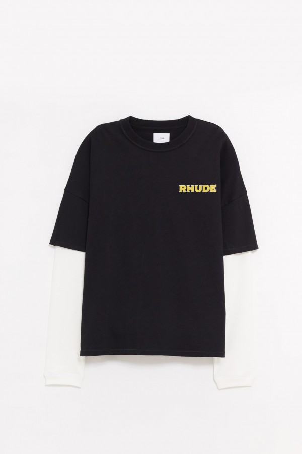 RHUDE BLACK STEEL DOUBLE-LAYERED LS T-SHIRT IAMNUE
