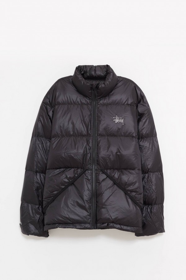 STUSSY JET BLACK MICRO RIPSTOP DOWN MOCK JACKET IAMNUE