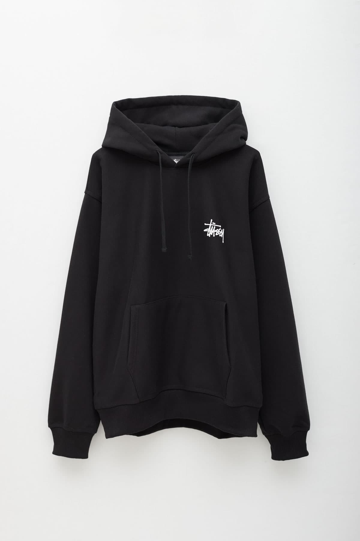 STUSSY BLACK BASIC LOGO HOODIE IAMNUE