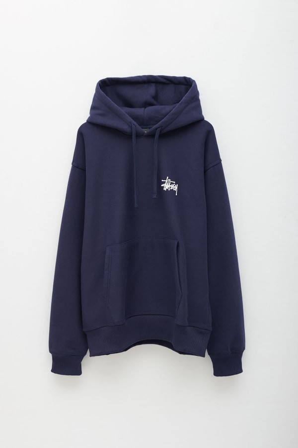 STUSSY NAVY BASIC LOGO HOODIE IAMNUE