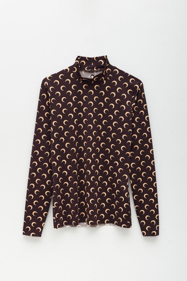 MARINE SERRE BROWN SECOND SKIN TURTLENECK MOON TOP IAMNUE