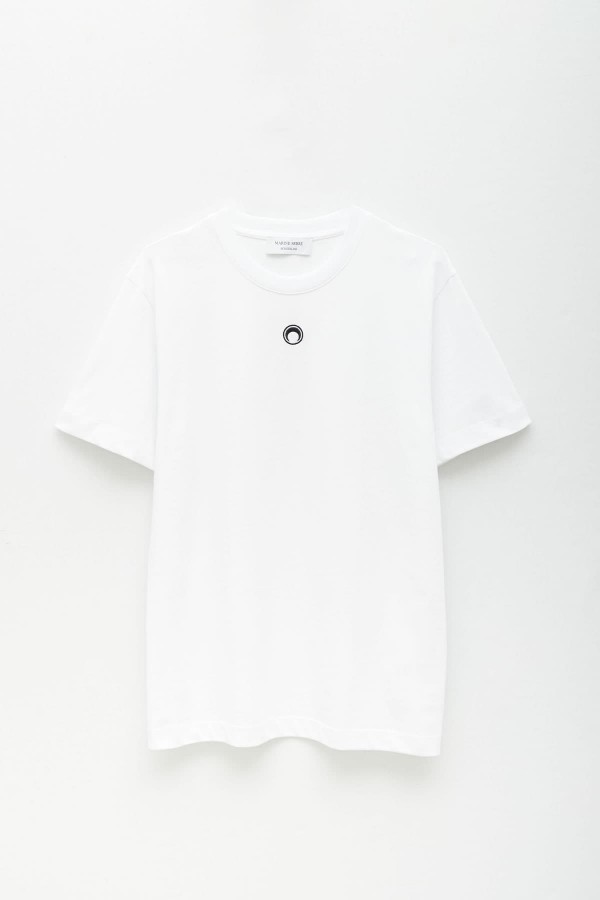 MARINE SERRE WHITE EMBROIDERED LOGO T-SHIRT IAMNUE