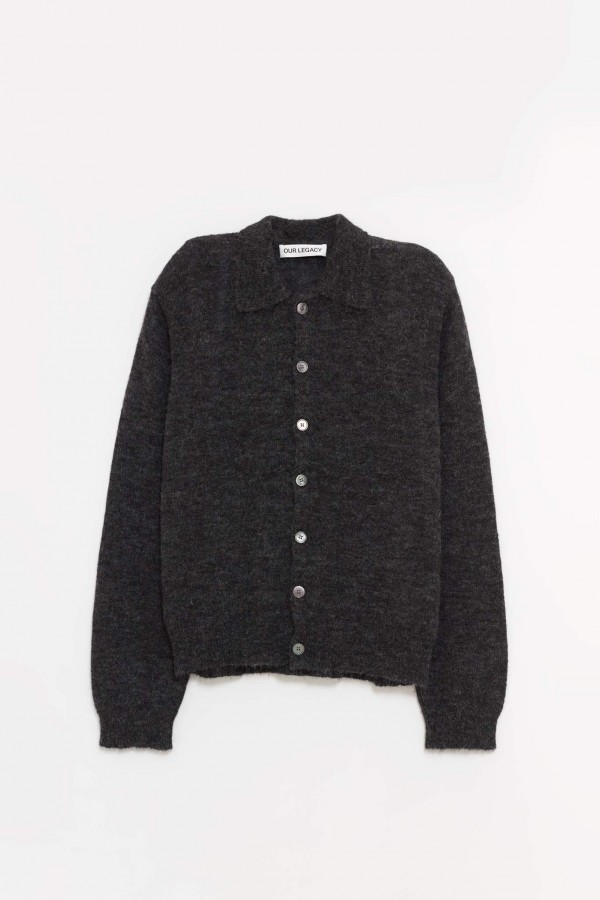 OUR LEGACY CHARCOAL MELANGE EVENING POLO CARDIGAN IAMNUE