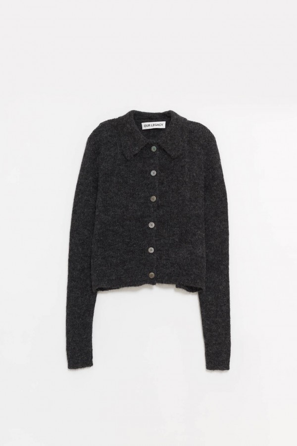 OUR LEGACY CHARCOAL MELANGE MAZZY POLO CARDIGAN IAMNUE