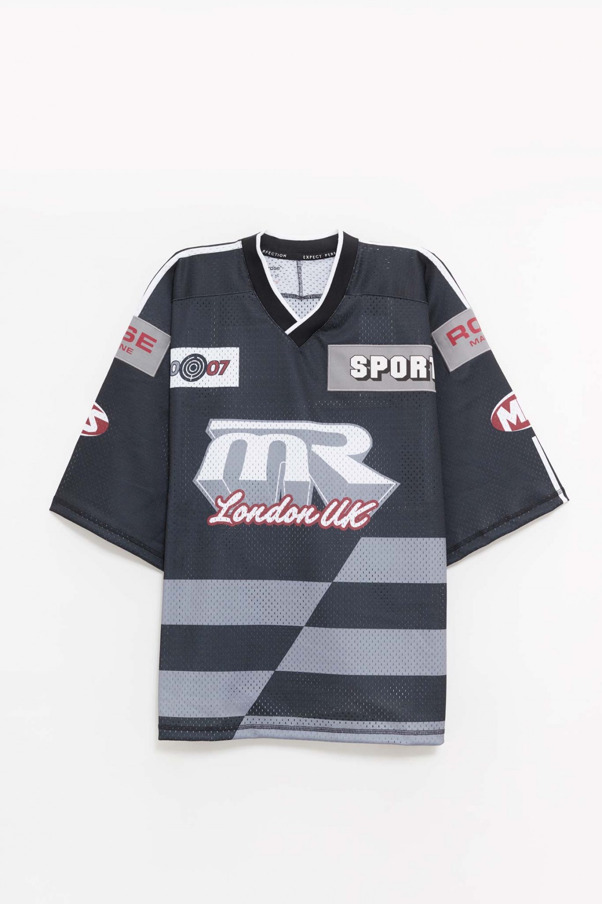 MARTINE ROSE BLACK GREY OVERSIZED HOCKEY T-SHIRT IAMNUE