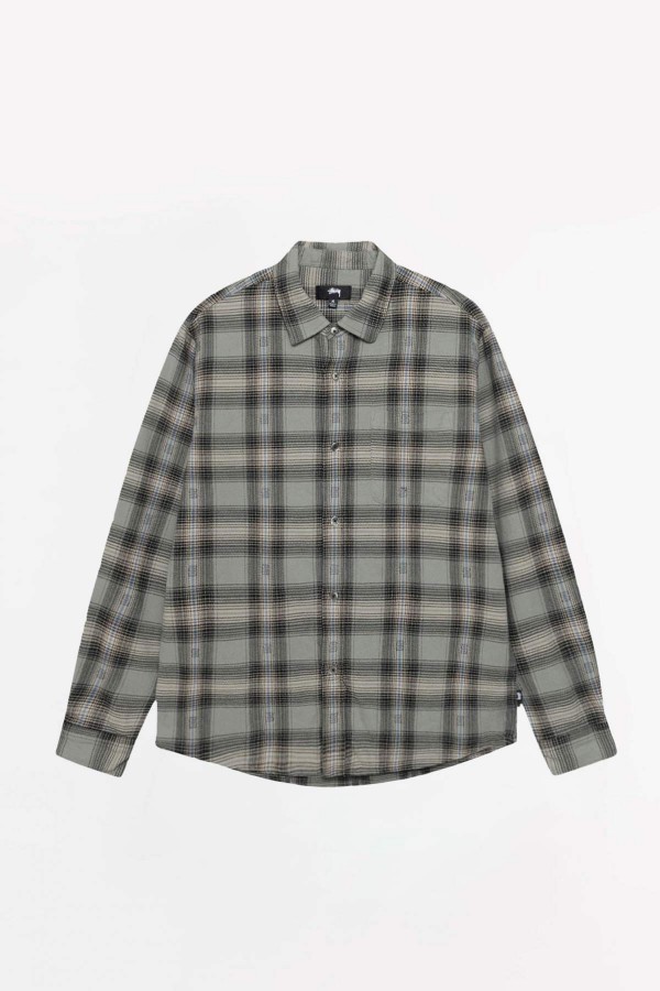 STUSSY GREY MOTIF PLAID SHIRT IAMNUE