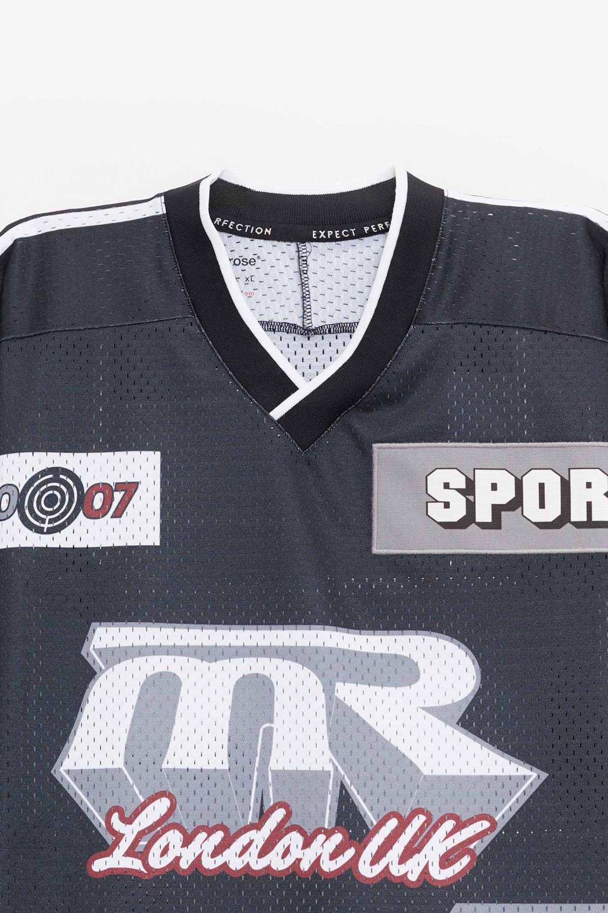 MARTINE ROSE BLACK GREY OVERSIZED HOCKEY T-SHIRT IAMNUE