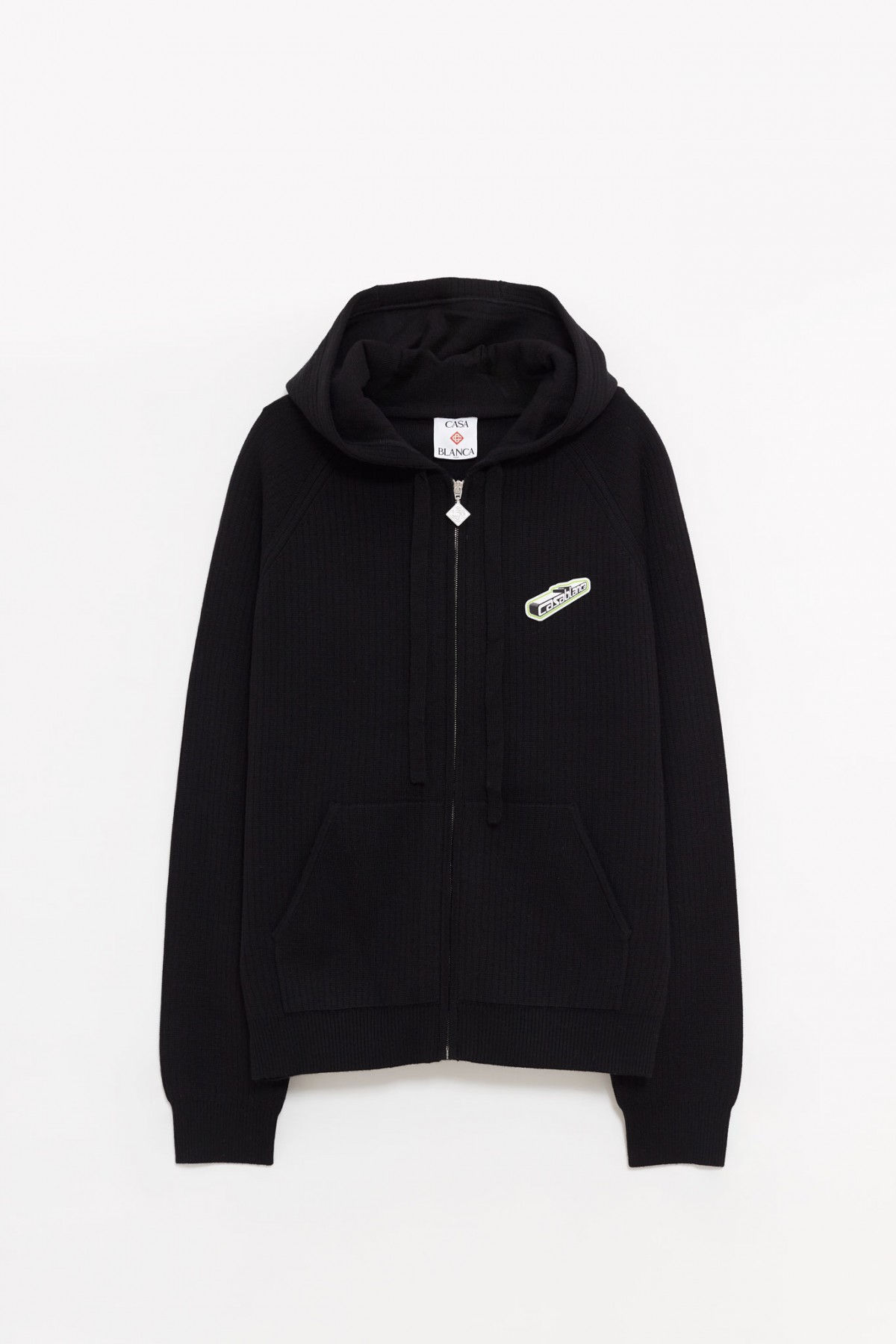 CASABLANCA BLACK RIB MERINO HOODIE IAMNUE